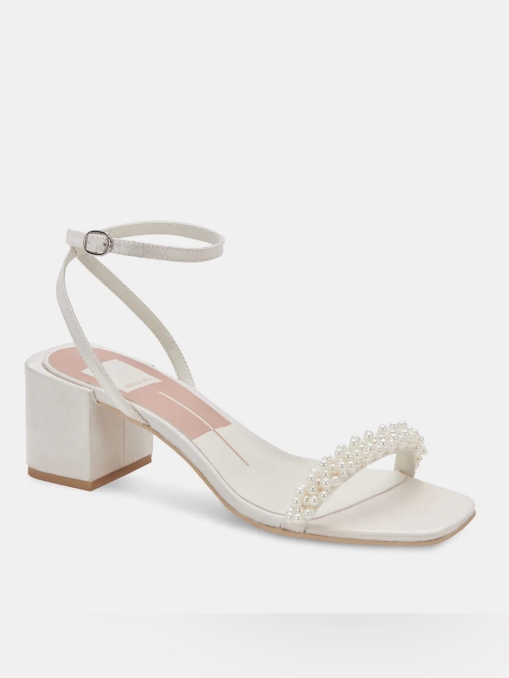 Dolce Vita White Pearl-Embellished Block Heel Sandal